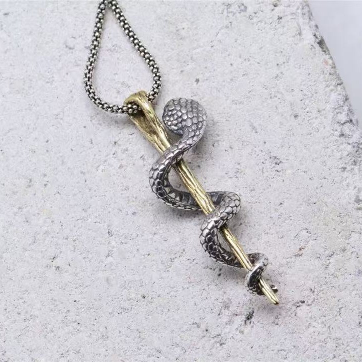 925 sterling silver Thai silver creative snake winding scepter lock pendant - Image 2