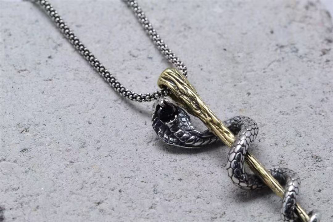 925 sterling silver Thai silver creative snake winding scepter lock pendant - Image 3