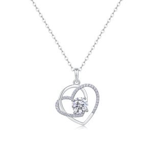 S925 Silver Heart To Heart Pendant Necklace Set
