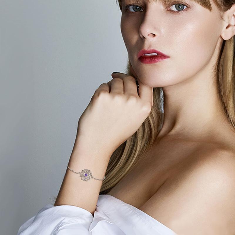 Chakra Yoga Lotus Pendant Bracelet in Sterling Silver NO09 - Image 2