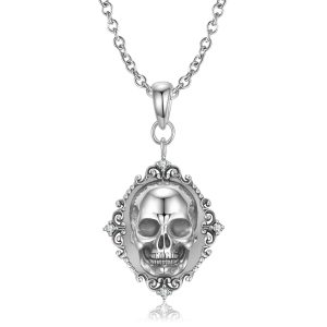 S925 Sterling Silver Fine Relief Skull Portrait Pendant