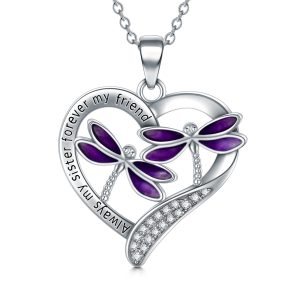 S925 Sterling Silver Purple Dragonfly Pendant