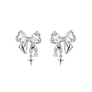 2026 S925 sterling silver ribbon bow zircon earrings