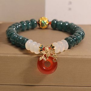 Blue Water Jade Abacus Beads Crystal Red Agate Peace Buckle Bracelet 17