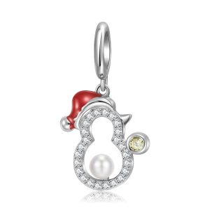 S925 Sterling Silver Hollow Zirconium Simple Christmas Snowman Pendant