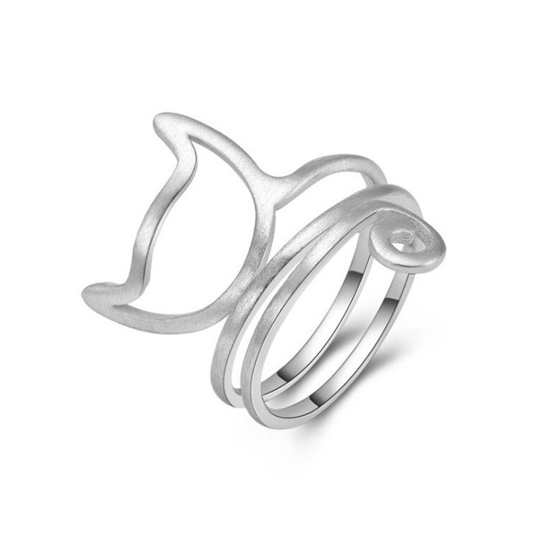 S925 Silver Winding Brushed Cute Cat Ring - Image 4