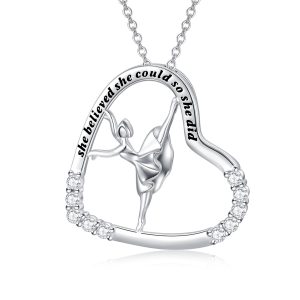 925 Sterling Silver Heart Ballerina Dancer Ballet Dance Pendant