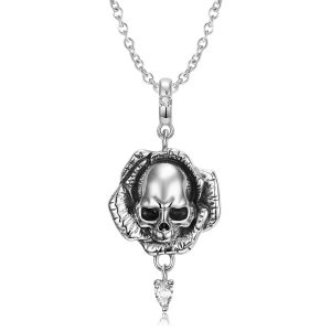 S925  Silver Sterling Sterling Skull Flower Pendant