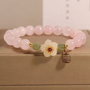 Crystal Hetian Jade Beaded Peach Blossom National Style Bracelet 13