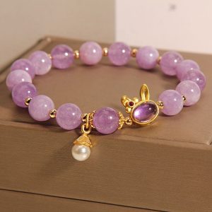 Natural Mauve Jade Crystal Light Luxury Mori Style Rabbit Bracelet