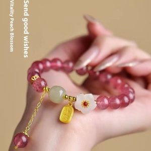 Hetian Jade Peach Blossom Strawberry Quartz Bracelet Girls' Crystal Bracelet 14