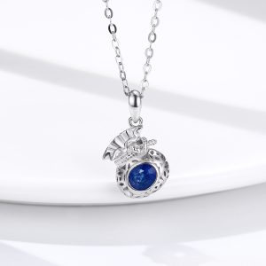 S925 Silver Set Sapphire Small Blessing Bag Necklace Pendant
