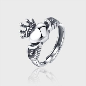 S925 Sterling Silver Love Crown Wings Ring