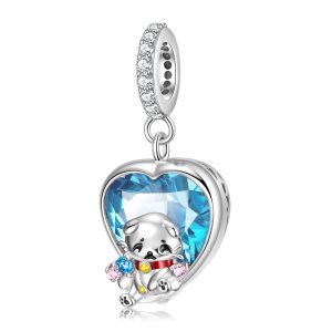 S925 Sterling Silver Sad Cat Synthetic Spinel Blue Pendant