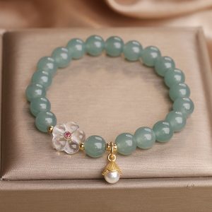 Blue Water Jade White Crystal Flower Bracelet For Women 12