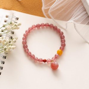 Single Circle Quartz Jade Strawberry Crystal String With Peach Pendant 15