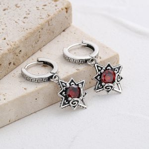 925 Silver Six Star Star  Ear Pendant Earring Jewelry Girl