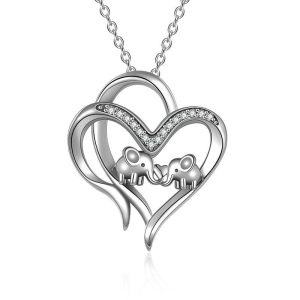 925 Sterling Silver Sterling Silver Elephant Heart-shaped Pendant