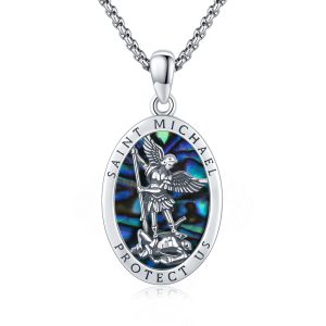925 Sterling Silver Abalone Shell Saint Michael Pendant