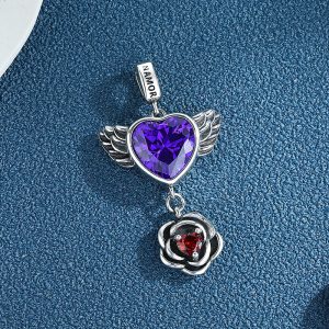 S925 Sterling Silver Thai Silver Love Wings Rose Pendant