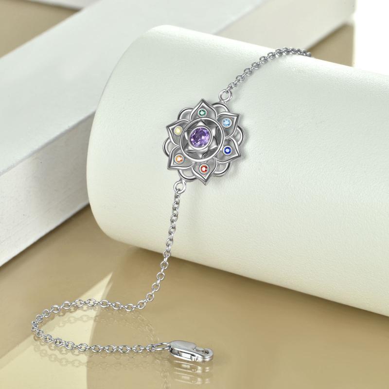 Chakra Yoga Lotus Pendant Bracelet in Sterling Silver NO09 - Image 3
