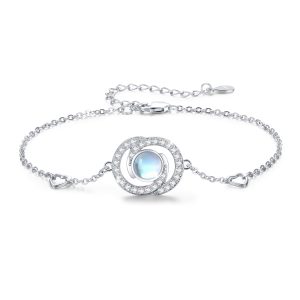 Sterling Silver Moonstone Infinity Symbol Heart Link Bracelet for Birthday Christmas NO11