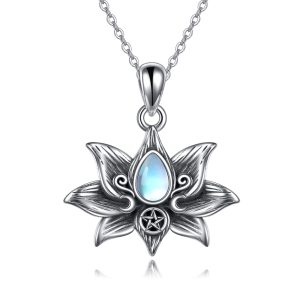 S925 Sterling Silver Moonstone Lotus Flower Pendant