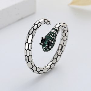 S925 Sterling Silver Emerald Zircon Snakes Ring